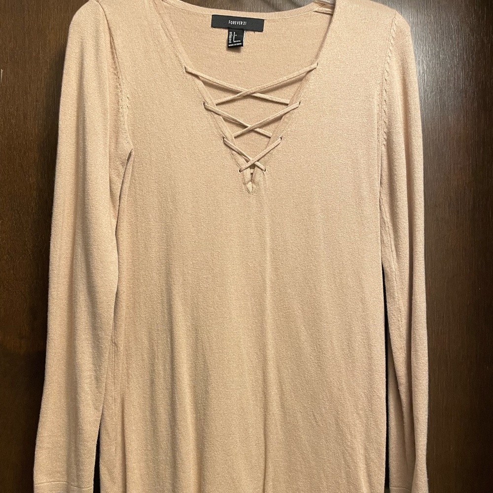 Beige cross front dress